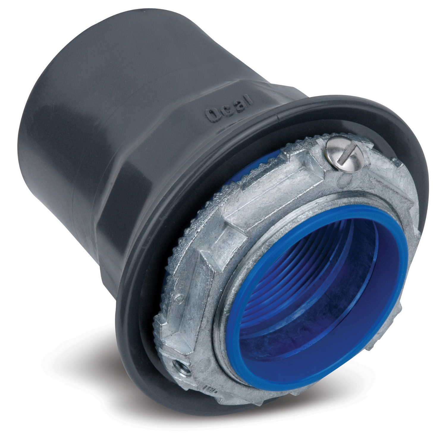 PVC Coated Zinc Grounded Hub with Thermoplastic Insulated Throat, Pipe Size 2-1/2 Inch/63 Metric, Overall Diameter 3.75 Inch/95.25 Millimeters, Maximum Panel Thickness 0.25 Inch/6.35 Millimeters, Throat Diameter 2.41 Inch/61.21 Millimeters, Nitrile Rubber (Buna-N) Sealing Ring, Dark Gray