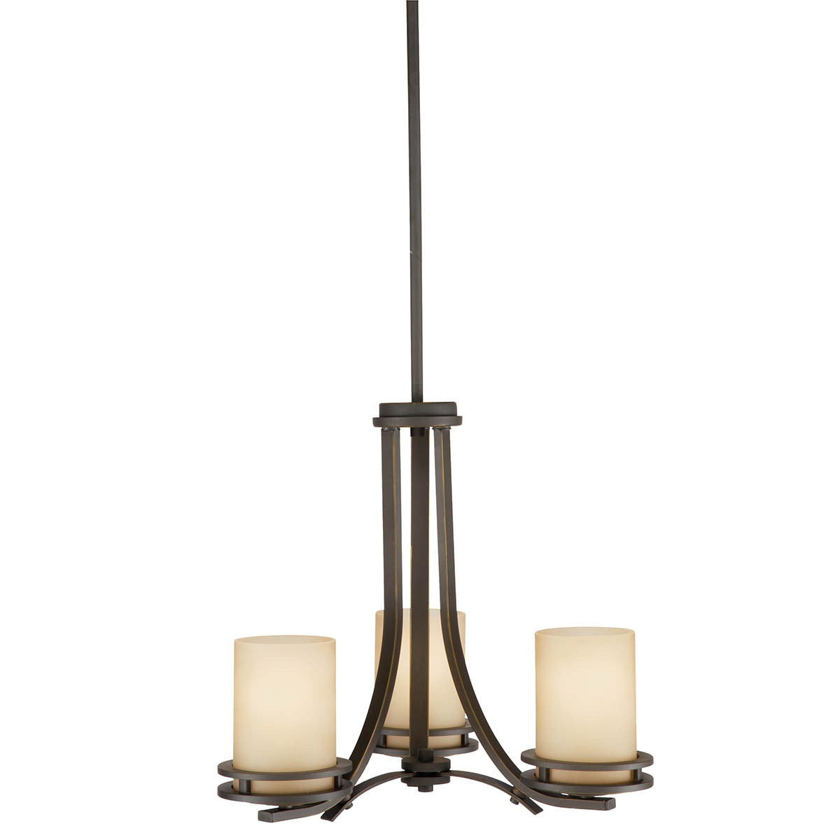 The Hendrik(TM) 16.75in; 3 light chandelier features a classic look with its Olde Bronze finish and light umber etched glass. Inspired by Hendrik Berlage, the Hendrik Chandelier works in several aesthetic environments, including traditional and modern.