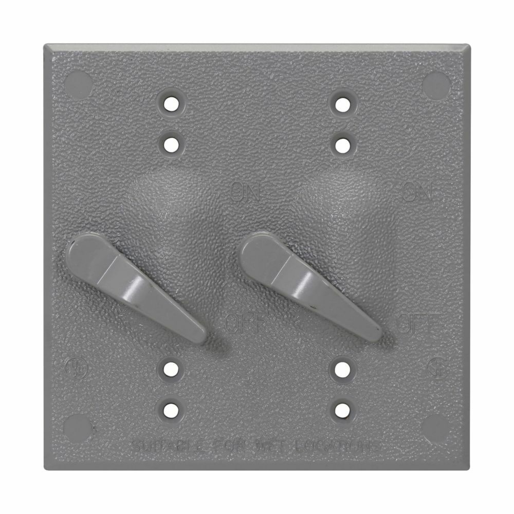 Eaton Crouse-Hinds series weatherproof toggle switch cover, Aluminum, Two-gang, Earless recessed switches