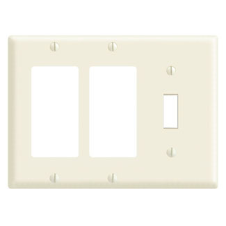 3-Gang 1-Toggle 2-Decora/GFCI Device Combination Wallplate, Standard Size, Thermoset, Device Mount, Light Almond