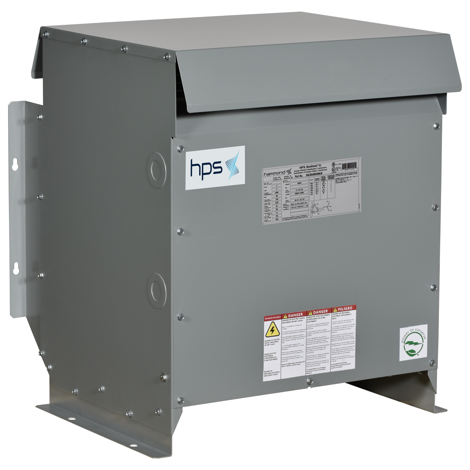 600V Class Three Phase DOE2016 and NRCan 2019 Compliant Energy Efficient Distribution Transformer, 208D PV, 208Y/120 SV, 30 kVA, 3PH, Copper Wound