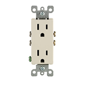 15 Amp, 125 Volt, Decora Duplex Receptacle, Residential Grade, Grounding, Light Almond