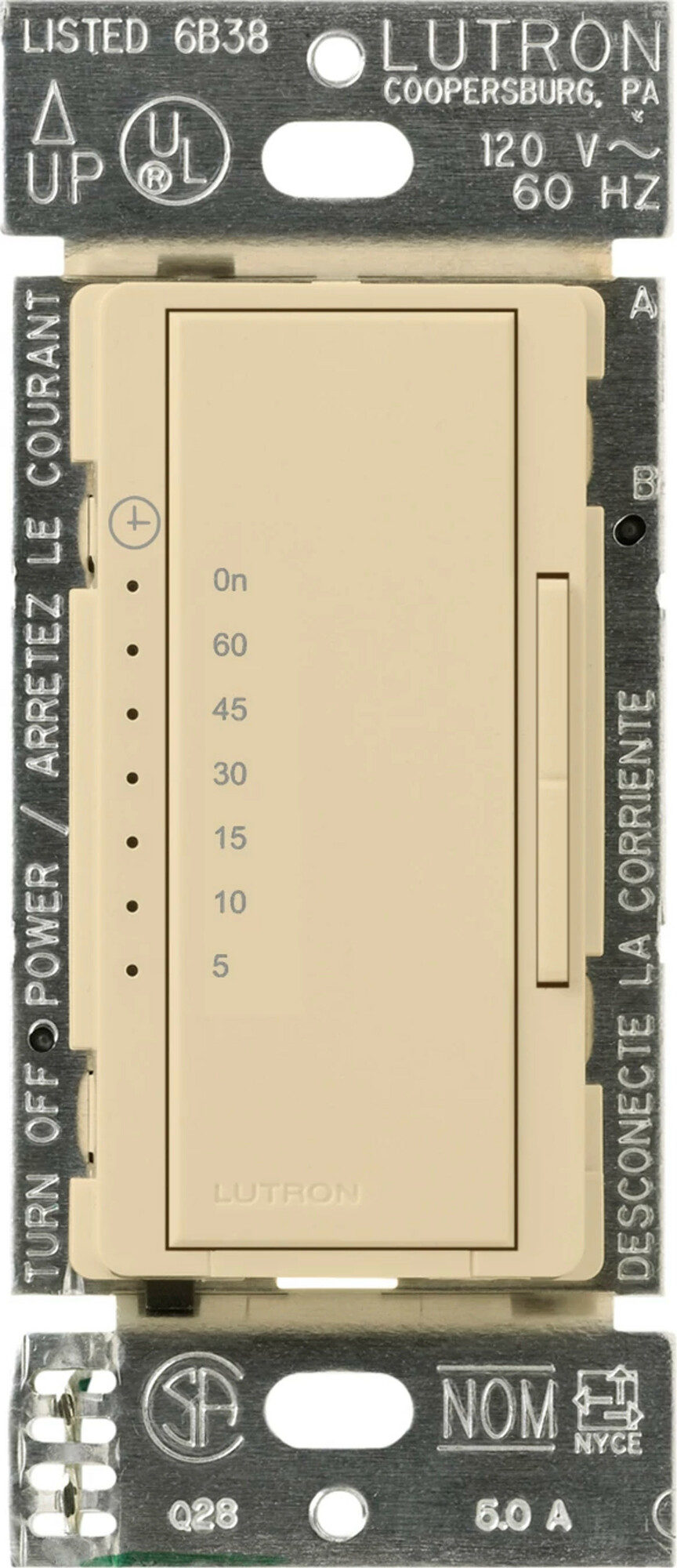 Maestro Countdown Timer, Multi-location/single-pole, neutral required, 120V/600W/VA (5A) in ivory