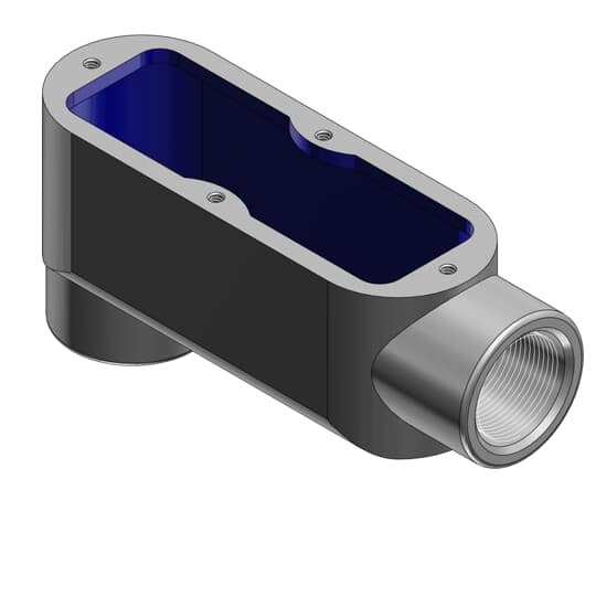 2-1/2 Inch Form 8, LB Conduit Body, Body Material Gray Iron with Zinc Plating and Baked On Epoxy Powder Coat with BlueKote Internal Coating for Use with Rigid/IMC Conduit