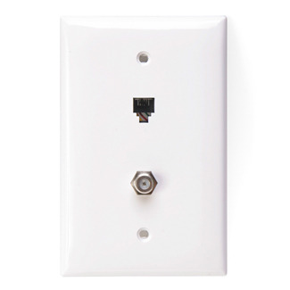 Midsize Telephone/Video Wall Jack, 6P4C X F, White