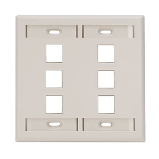 QuickPort Wallplate with ID window, dual gang, 6-port, light almond