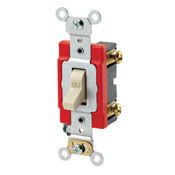 20-Amp, 120/277-Volt, Toggle Single-Pole AC Quiet Switch, Extra Heavy Duty Spec Grade, Self Grounding, Ivory