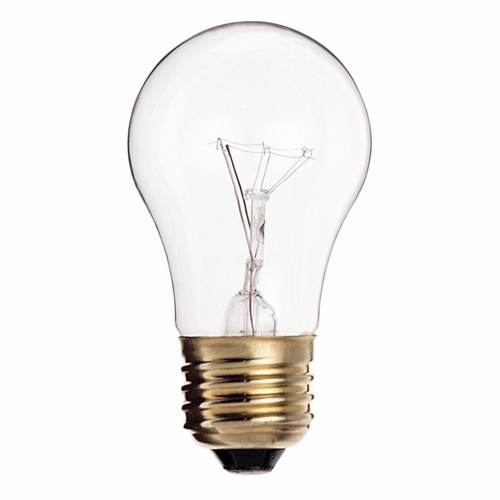 Incandescent General Service Lamp, Designation: 25A15/CL, 130 V, 25 WTT, A15 Shape, E26 Medium Base, Clear, C-9 Filament, 2500 HR, Lumens: 150 LM Initial, 3-1/2 IN Length, 1-7/8 IN Diameter