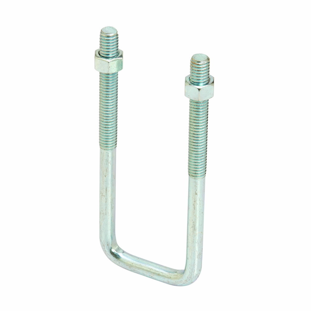 Eaton B-Line series U-bolt/J-bolt, 2.5" H x 5" L x 1.6563" W, Steel, 3/8"-16 rod size, 3/8"-16 screw size, 2.5" thread length, Square u-bolt