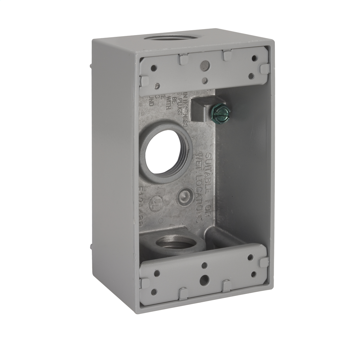 1G WEATHERPROOF BOX (3) 3/4 IN. OUTLETS - GRAY