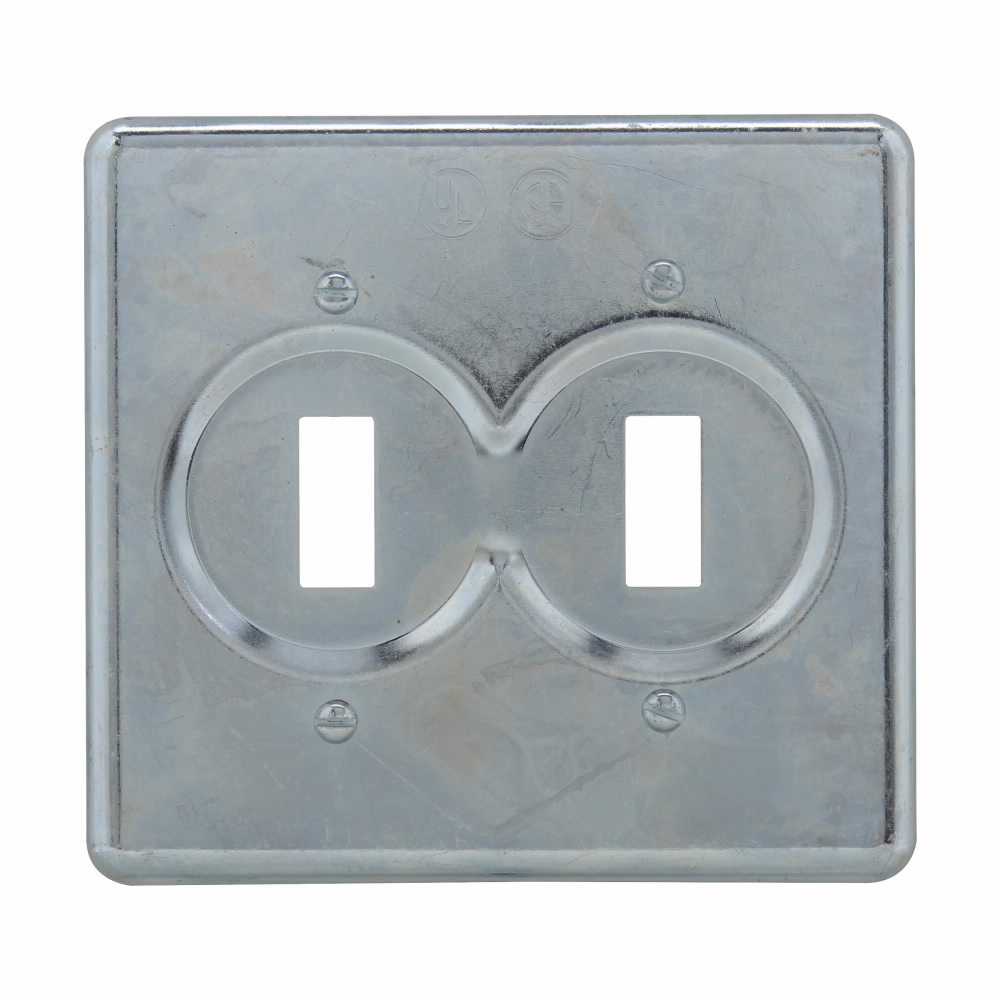 Eaton Crouse-Hinds series S Series snap switch cover, Sheet steel, Surface mount, Two-gang, For flush general use snap switches with square handles