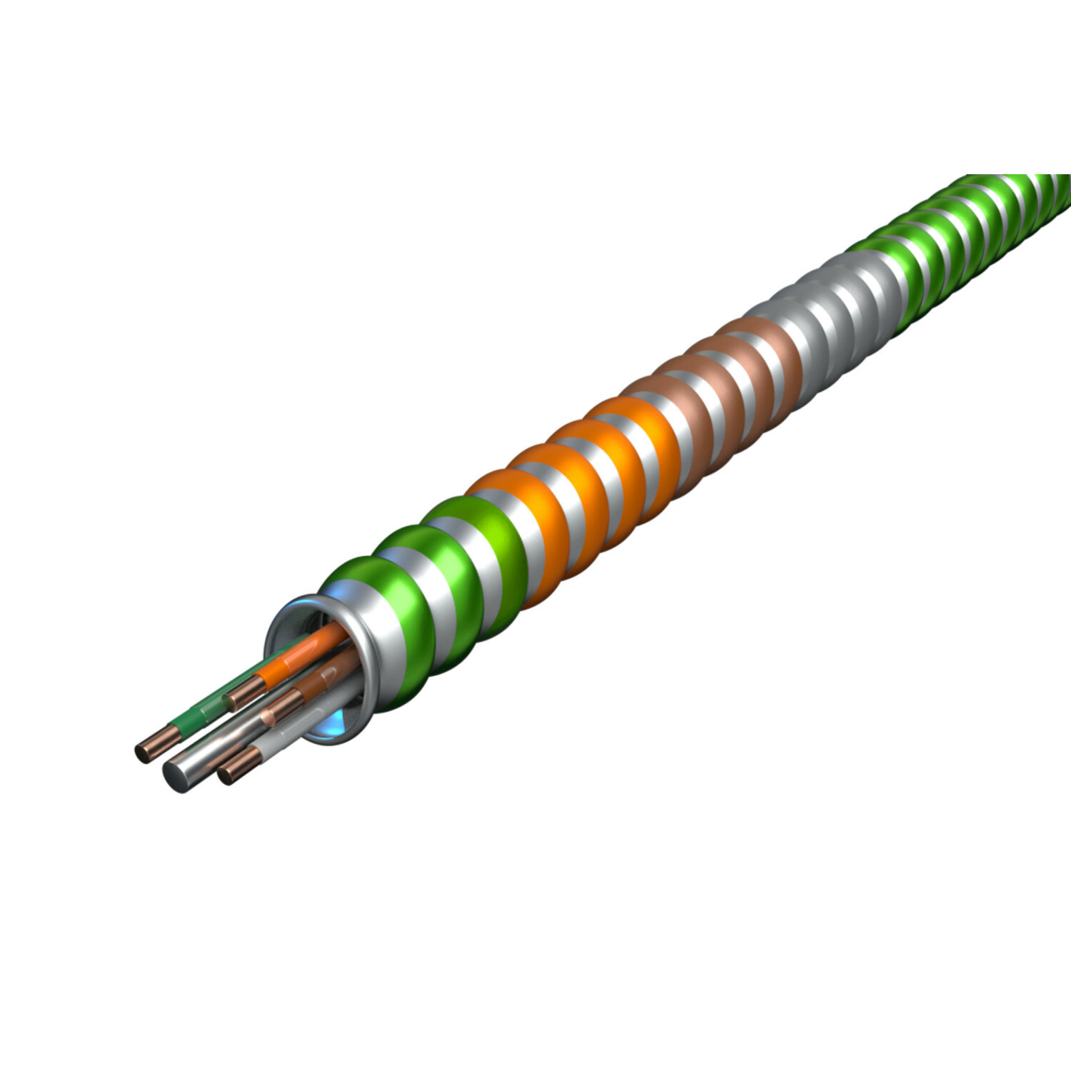 12-2 Solid Blue, White, Green - MC Stat Lite, Green Interlocked Aluminum Armor with phase ID - Type MCI-A - Health Care Facilities - 250' Coil