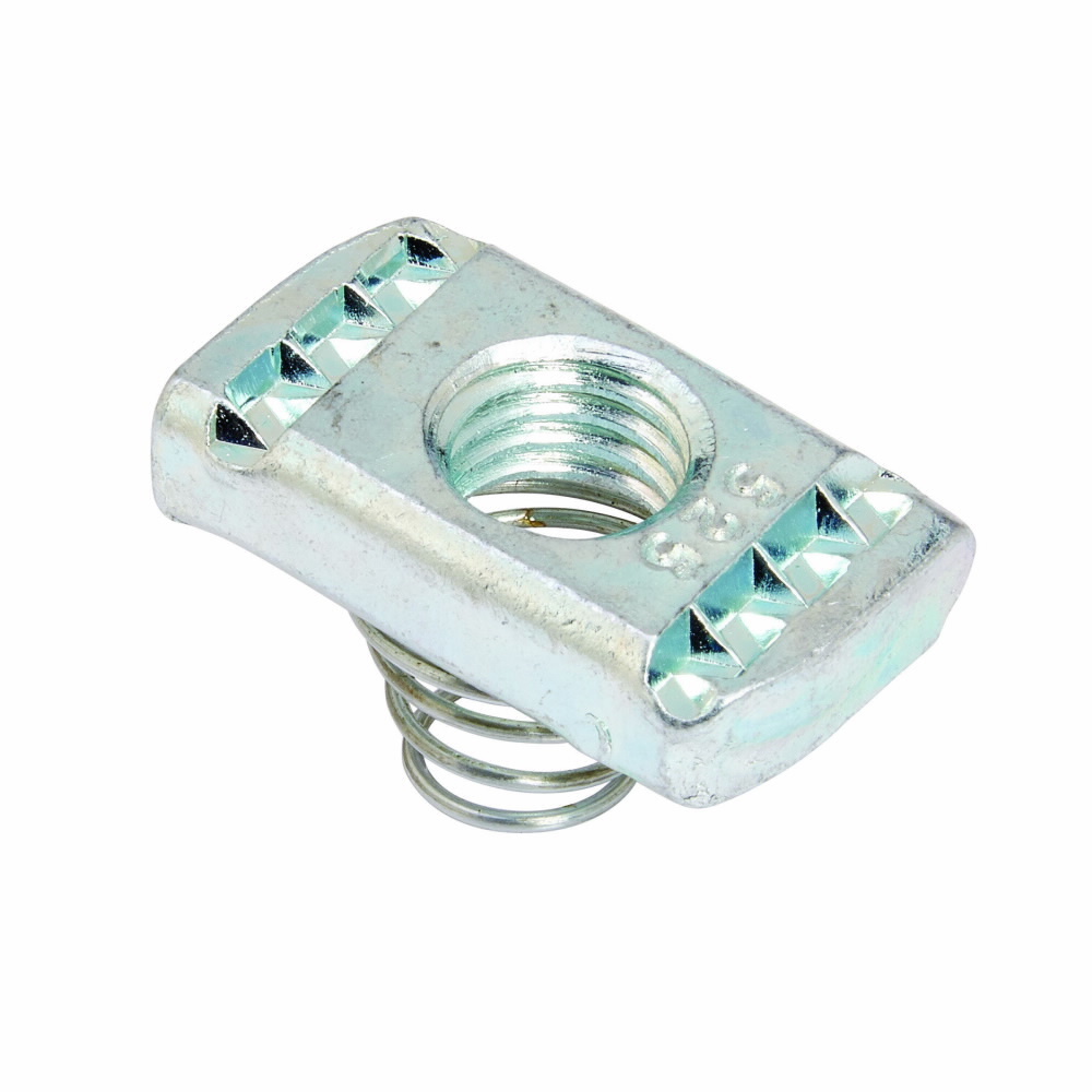 Eaton B-Line series spring nut, 0.85" H x 1.3750" L x 1.31" W, Steel, Stainless steel type 316, 3/8?-16 bolt size