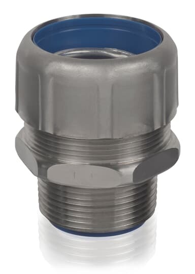 1 Inch Liquidtight Fitting for Flexible Metallic Conduit, Straight, UL/CSA Listed, High UV Resistance, NEMA Ratings: 3, 3R, 4, 4X, Length 2.19 Inches/65.63mm, Width 1.87 Inches/47.50mm, Temperature Range 0 to 105 Degrees C, 316 Stainless Steel with Duraplated Ground Cone