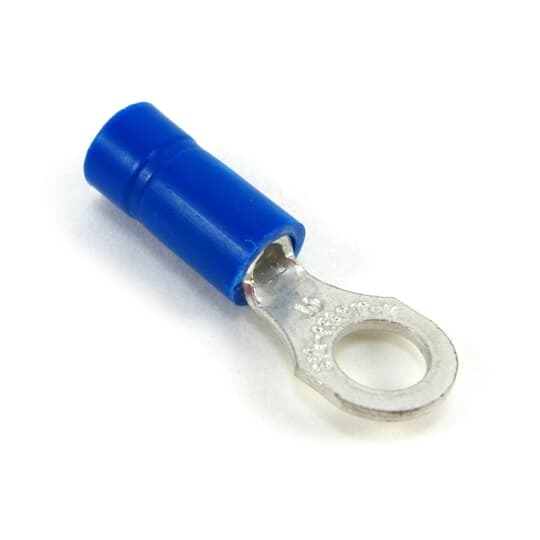 Insulated Vinyl Ring Terminal for Wire Range 16-14 Stud Size #8, Blue, Canister