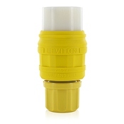 20 Amp, 125 Volt, NEMA L5-20, 2P, 3W, Industrial Grade, Grounding, Wetguard, Locking Connector for Single Inlet, Yellow