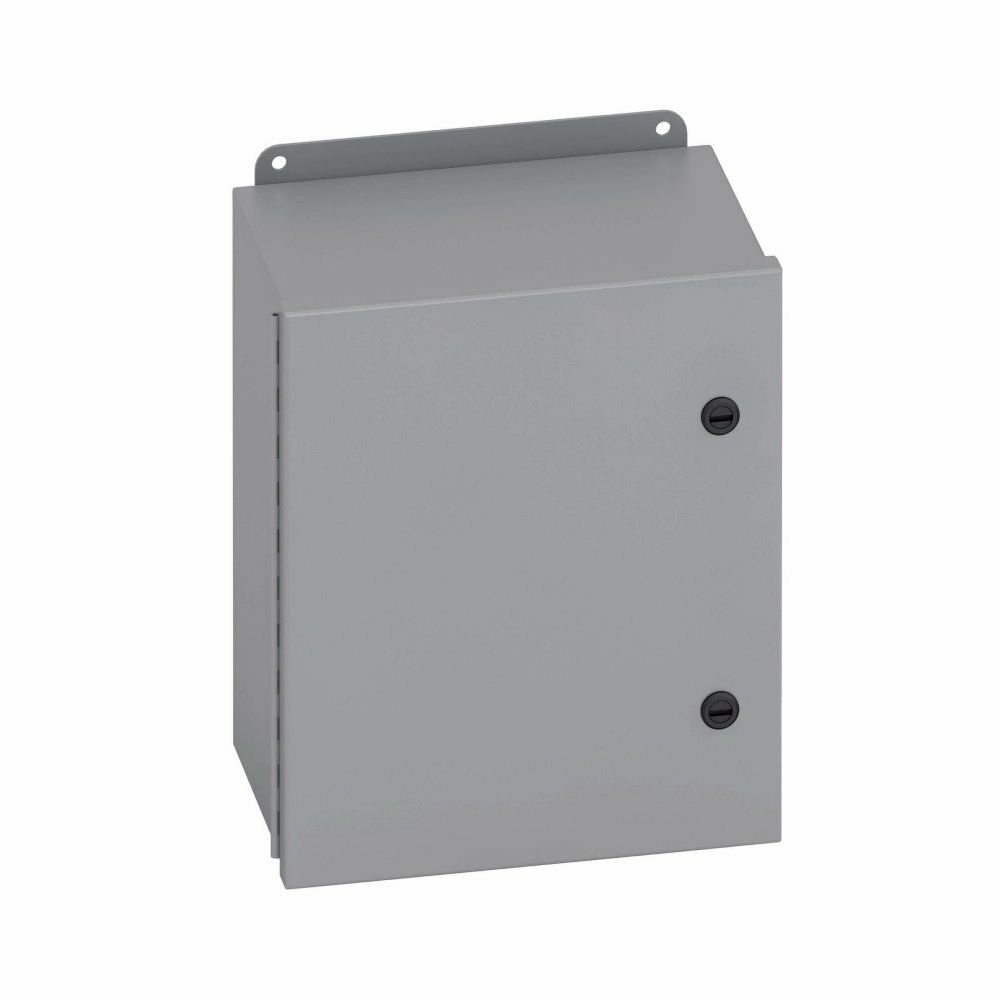 Eaton B-Line series JIC panel enclosure, 10" height, 6" length, 10" width, NEMA 4, Hinged cover, 4QT enclosure, Wall mount, Small single door, External mounting feet, Carbon steel, Seamless poured in-place gasket