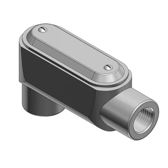 1/2 Inch Form 7 (LB) Pre-Assembled Conduit Body, Cover and Gasket, Body Material Gray Iron/Zinc Plating and Baked On Epoxy Powder Coat with BlueKote Internal Coating, Cover Material and Finish Stamped Steel/Zinc Plating