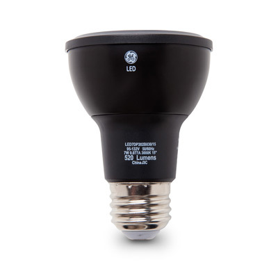 GE LED Lamps, Black, Flood, 7 WTT, 500 LM, 2700 K, 71.4 CRI, Dimmable, PAR20, Medium Screw Base, 3.5 IN Length, 25000 HR Average Life