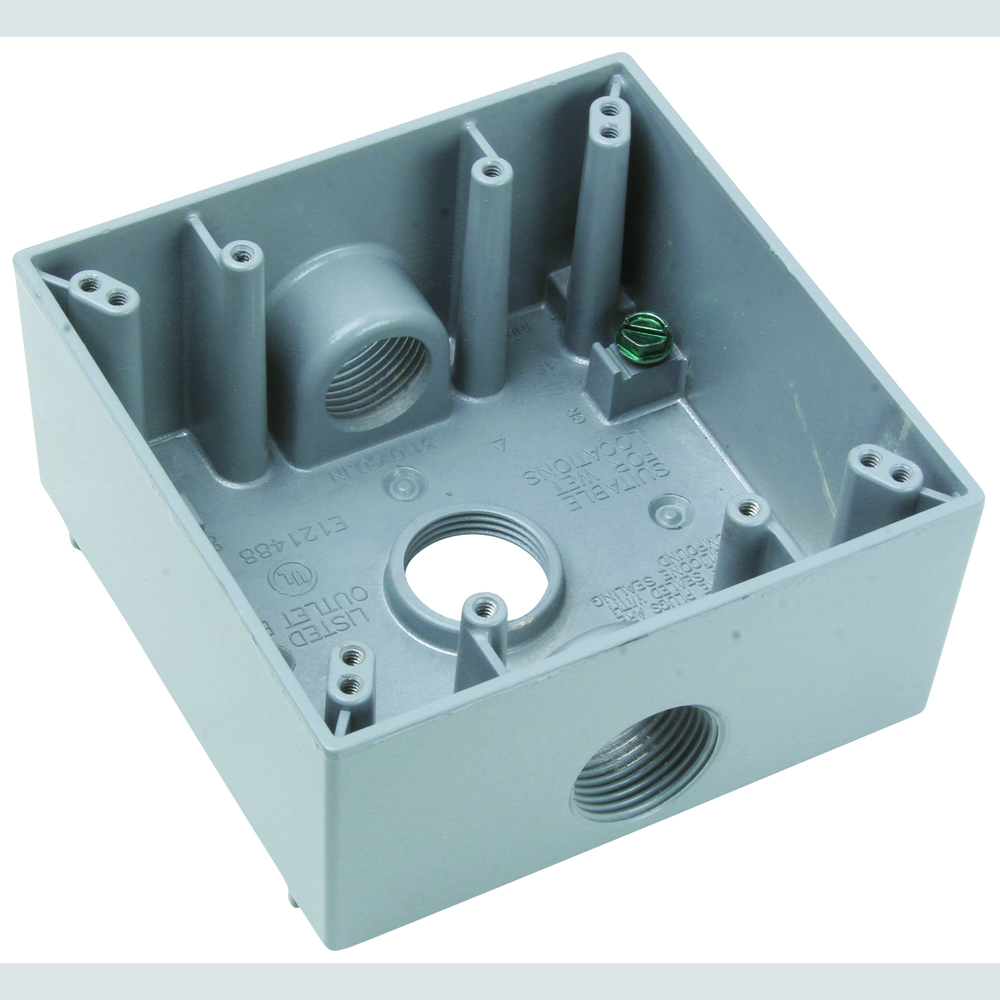 Weatherproof 2 Gang Box, 3 hole 3/4, 30.5 Cu.In.,Gray (1 Hole Each End, 1 Hole in Back)
