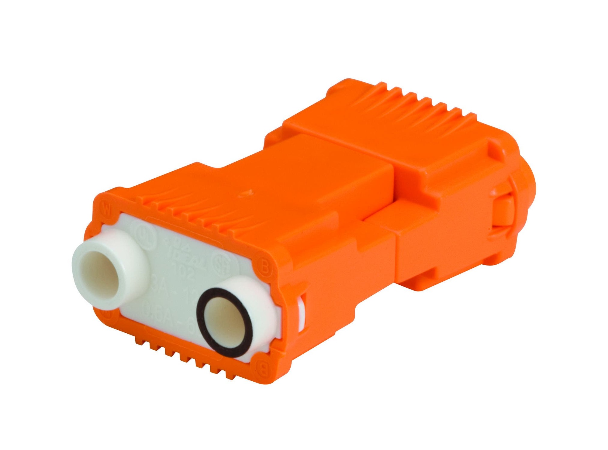 IDEAL, Luminaire Disconnect, PowerPlug, 2-Wire Standard Version, Wire Size: 12 - 18 AWG Solid, 12 - 14 AWG Stranded, 12 - 14, 16, 18 AWG Stranded Tin-Bonded, Amperage Rating: 6 AMP, Voltage Rating: 600 V, Material: Nylon Housing, Copper Alloy Contacts, Color: Orange, Model: 102