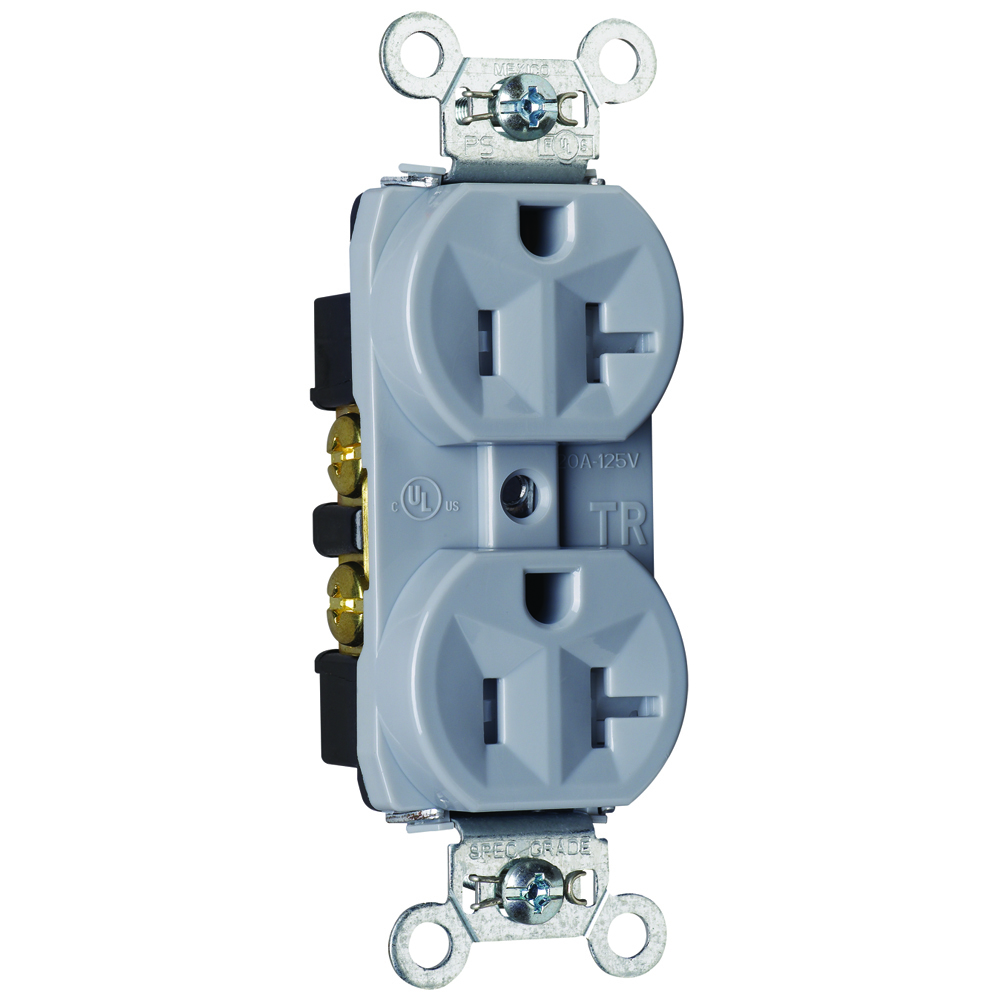 Tamper-Resistant Hard Use Spec Grade Duplex Receptacle Back and, Side Wire 20amp 125volt Gray