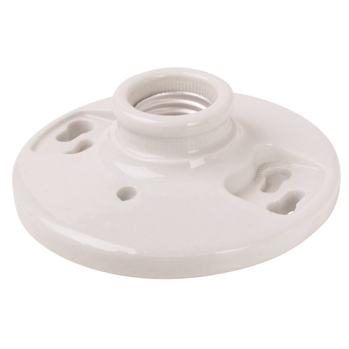Medium base, porcelain, one piece keyless. 2 terminals with tri-drive screws, fits 3 1/4 and 4 boxes, with cage neck.