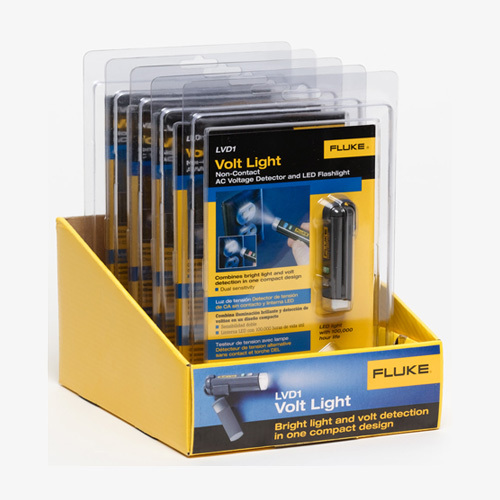 LVD1 is a Non-contact AC voltage detector and LED flashlight combined in one convenient, compact design. With exclusive dual-sensitivity - The voltage detector glows blue when it's near AC voltage, and glows red when it's at the source. Detects voltages from 40 V AC to 300 V AC. Voltage detector glows blue 50 Hz - 60 Hz or 2.5 - 38 cm (1 - 5 in) away from source. Operating temperature 0C to 50C. Ultra-bright white LED with 100,000 hour bulb life. AAA battery included.