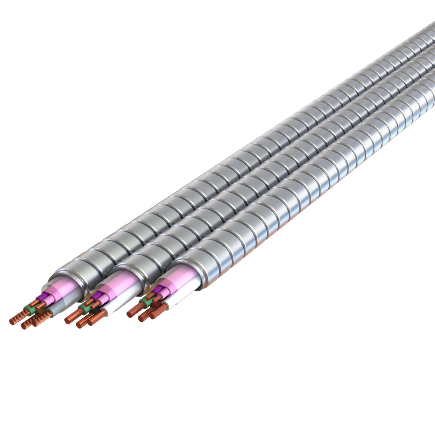 16-2(TPJ)/12-2 Solid Purple, Pink_Blue, White, Green, MC Glide Luminary Lite, Plain Interlocked Aluminum Armor , 1000' Reel, Type MC-PCS