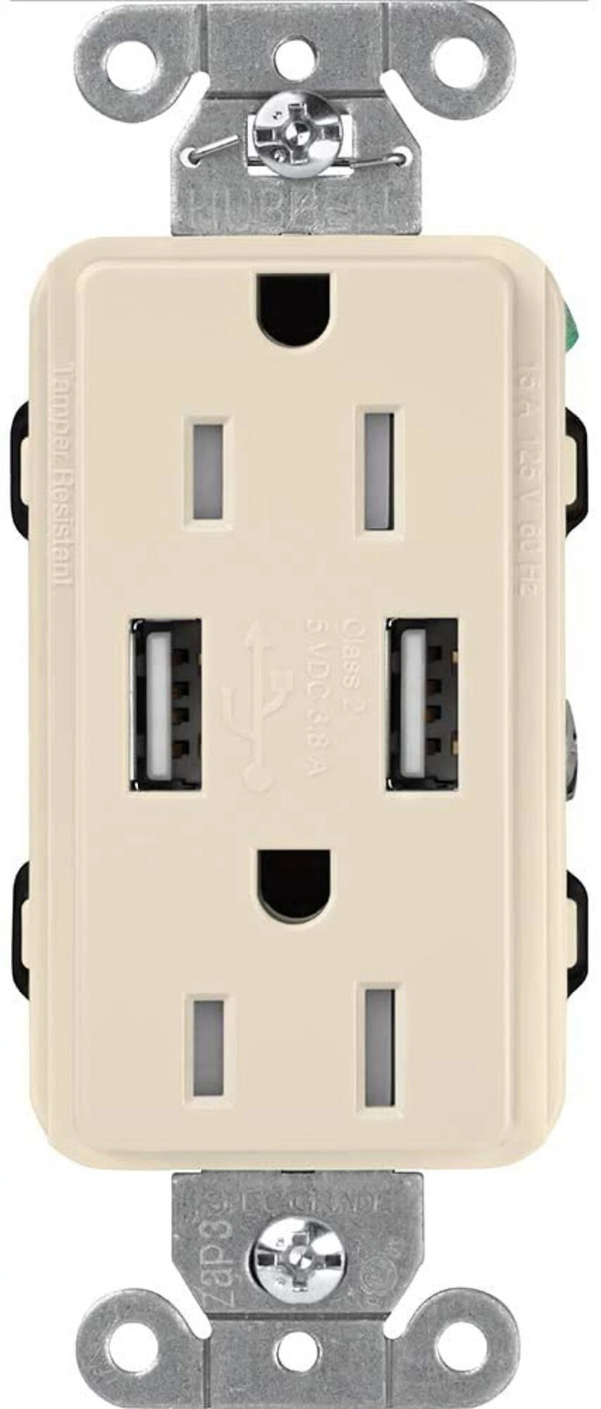 Lutron Claro USB Type A 2.0 Duplex Receptacle, 15 Amp, Light Almond
