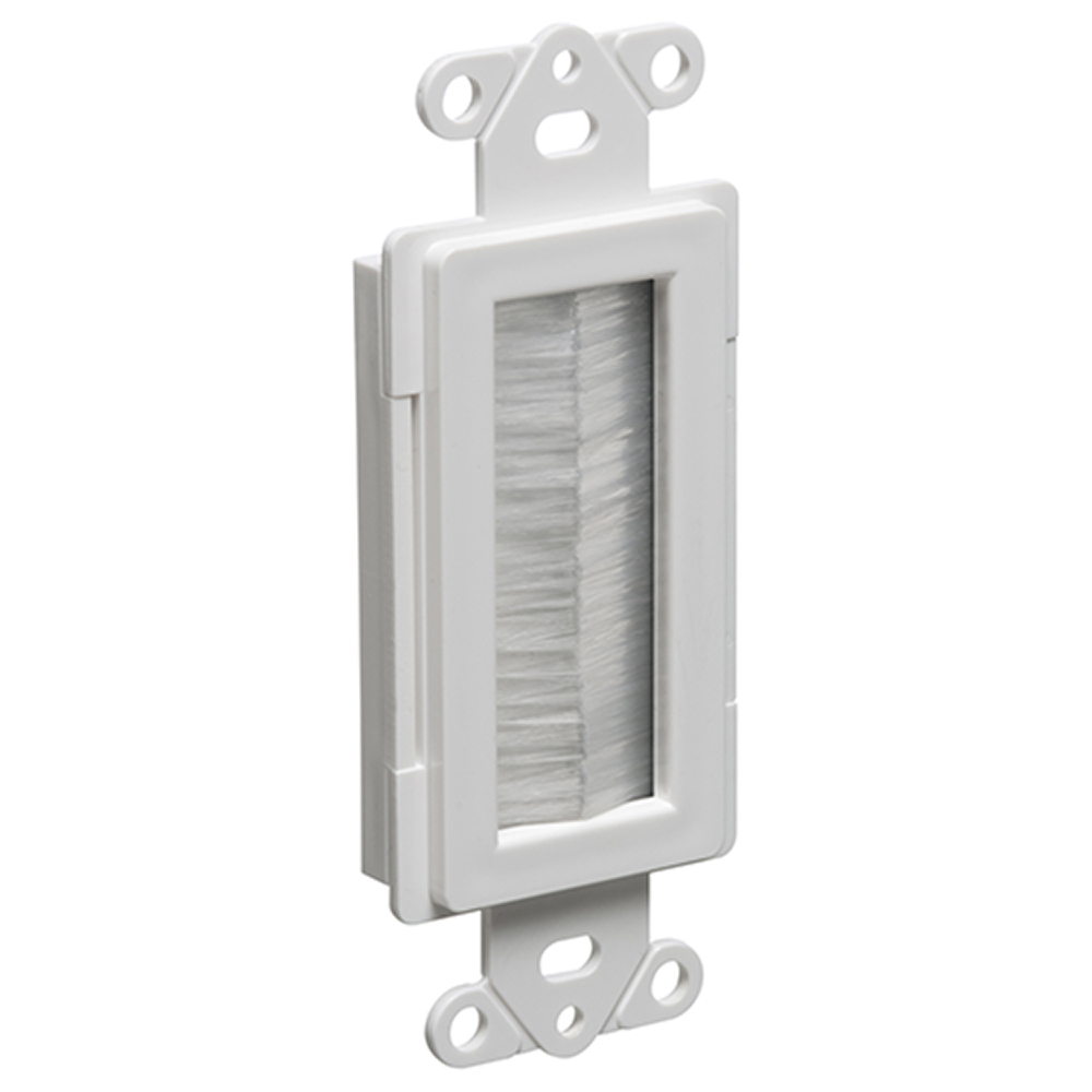 Cable entry device with brush style cover. White Non-metallic. Includes two #6 screws.