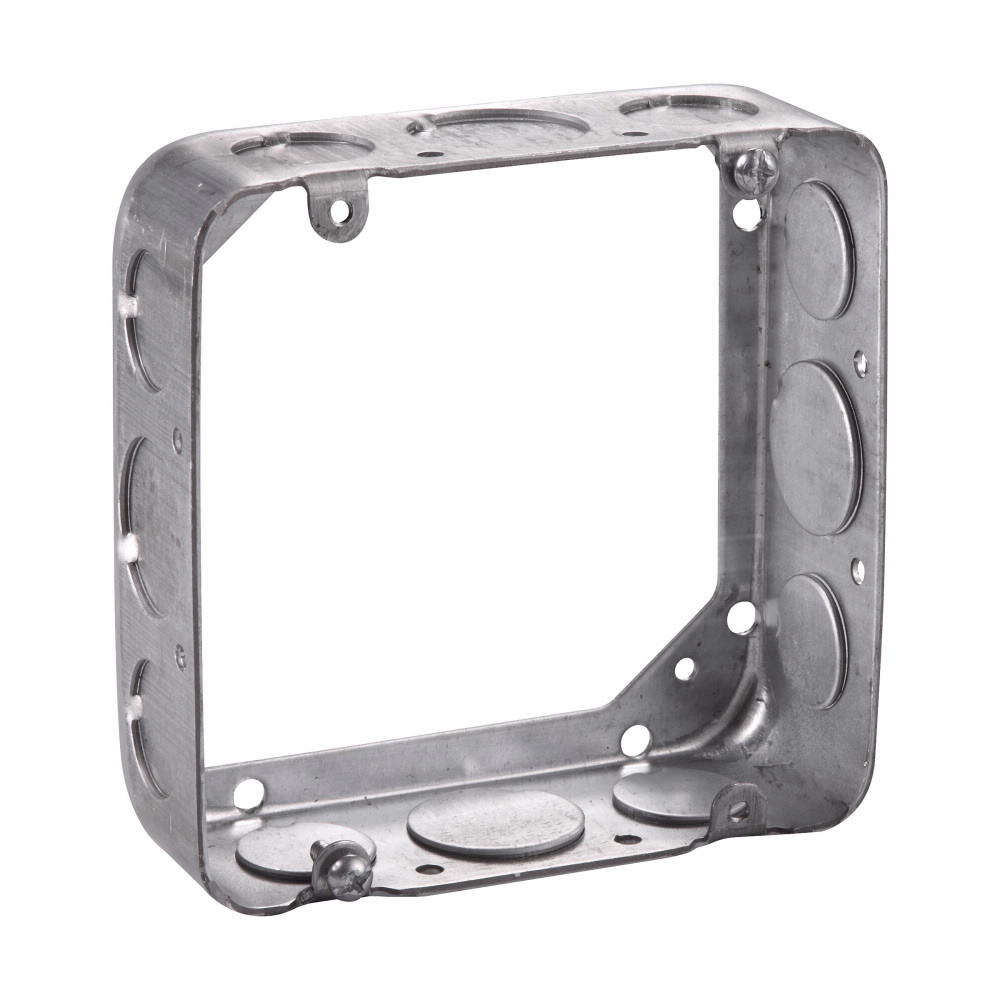 Eaton Crouse-Hinds series Square Extension Ring, 4-11/16", Natural, Drawn, 1-1/2", Steel, (8) 1/2", (4) 3/4", 29.5 cubic inch capacity
