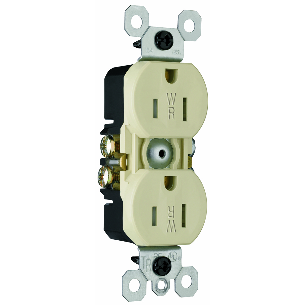 Weather-Resistant, Duplex Receptacle. 15 amp, 125 volt. Ivory.