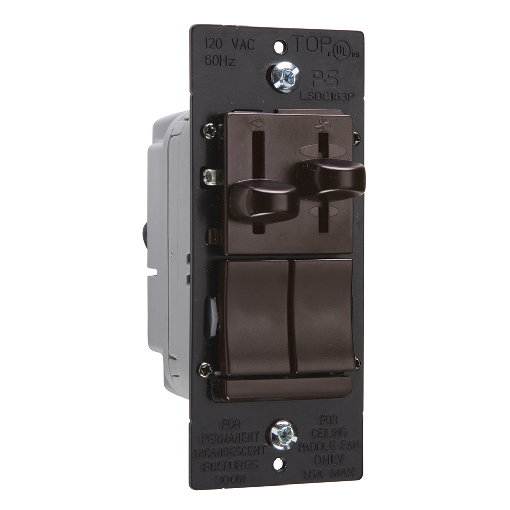 Preset 3-speed/3way De-Hummer Fan Control with 3way Dimmer, 300W Brown