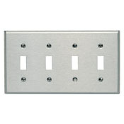 4-Gang Toggle Device Switch Wallplate, Standard Size, 302 Stainless Steel, Device Mount, Stainless Steel, Brushed Finish
