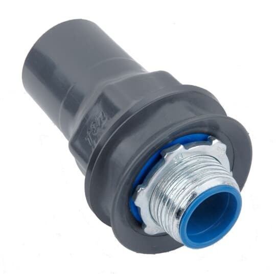 PVC Coated Liquitight Conduit Connector, Straight, Pipe Size 3 Inch/78 Metric, Minimum .040 Inch (40 mil) PVC Coating on Exterior, Steel Fitting, Dark Gray