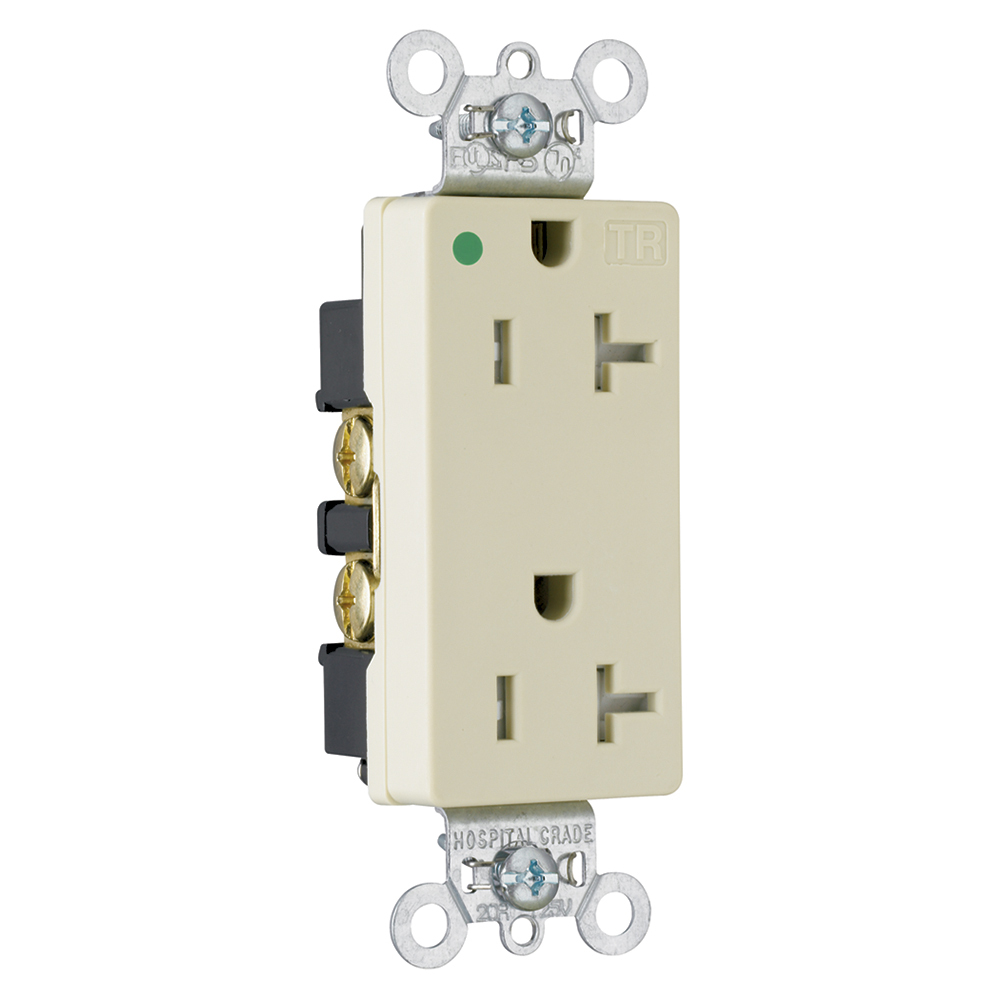 Tamper-Resistant Heavy-Duty Decorator Hospital Grade Duplex Receptacle Back and, Side Wire 20amp 125volt Ivory