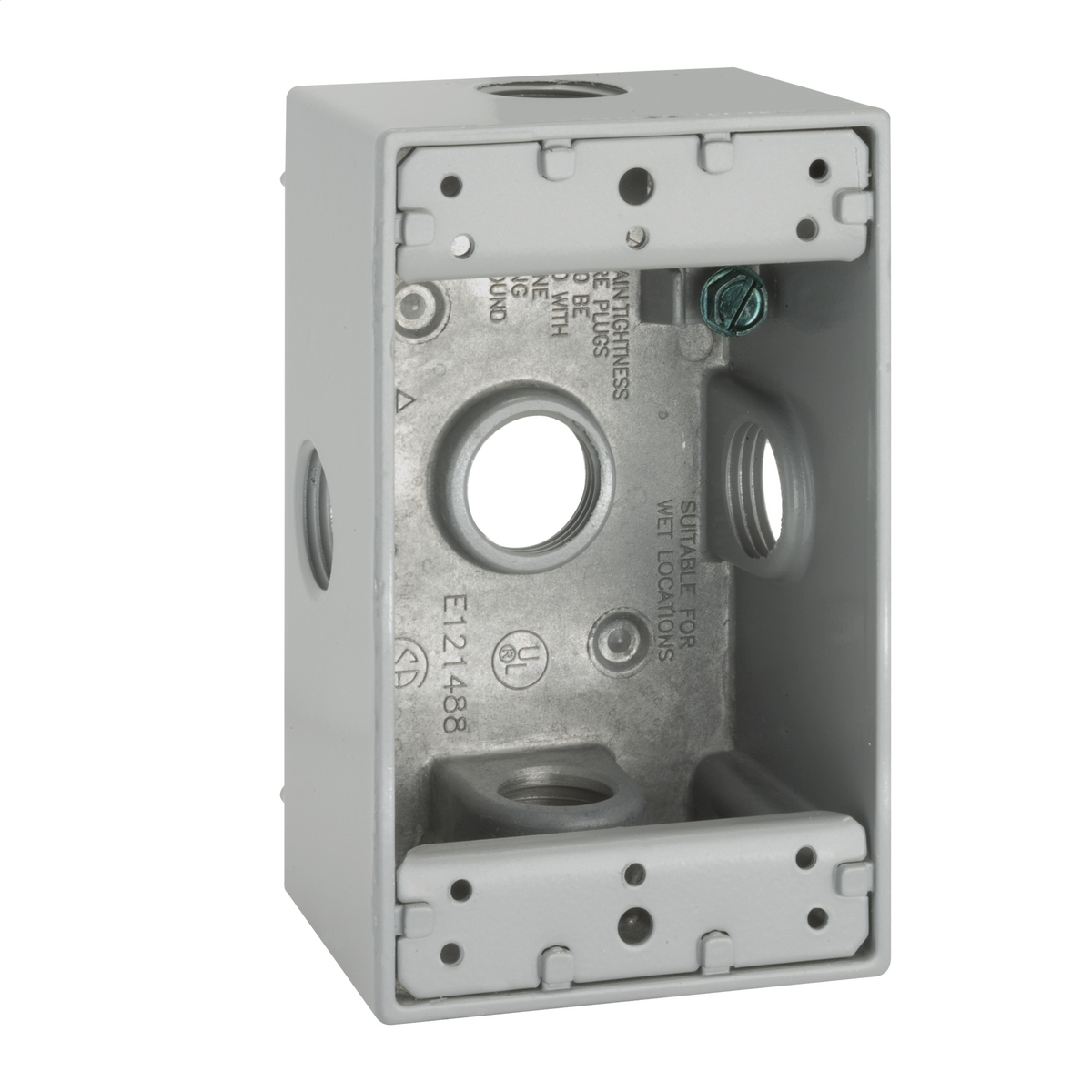 1G WP BOX (5)1/2 IN OUTLETS W/SIDE HOLES GRAY