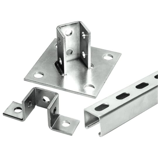 Fitting, Wing Shape, Length 5-7/16 Inches, Height 3-7/8 Inches, Channel Size 1-5/8 Inches X 1-21/32 Inches, Hole Diameter 9/16 Inch, Steel
