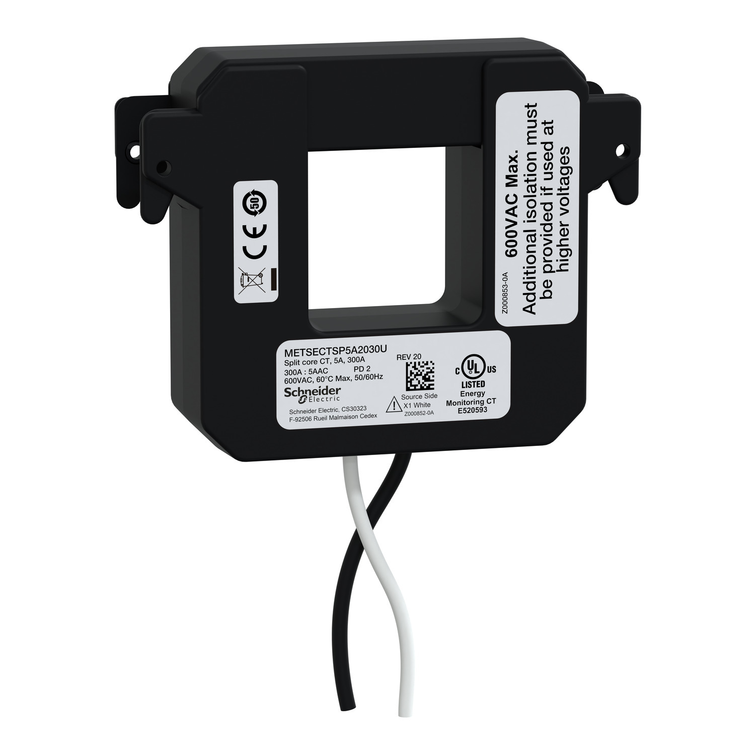 Split core current transformer, PowerLogic UL2808 CT, 300A, 5A output
