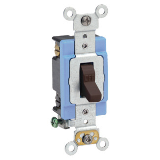 15 Amp, 120/277 Volt, Toggle Double-Pole AC Quiet Switch, Extra Heavy Duty Spec Grade, Self Grounding, Back & Side Wired - BROWN