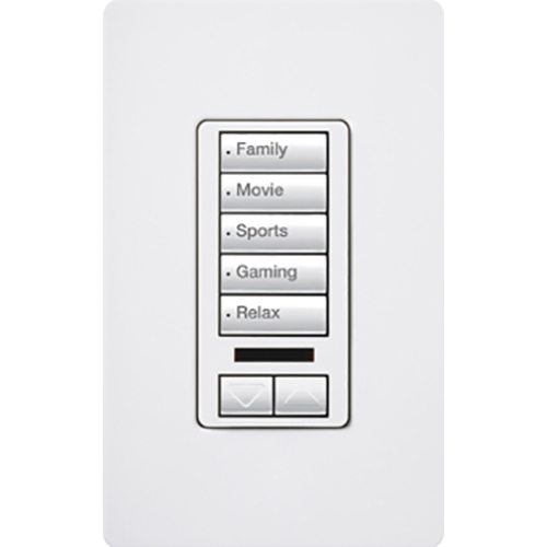 RadioRA 2 Wall-mounted Keypad, 5-button with raise/lower and IR receiver on insert in white
