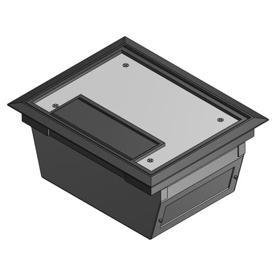 2-compartment rectangular stamped steel raised access floor module with black cover, 201 cubic inch.
