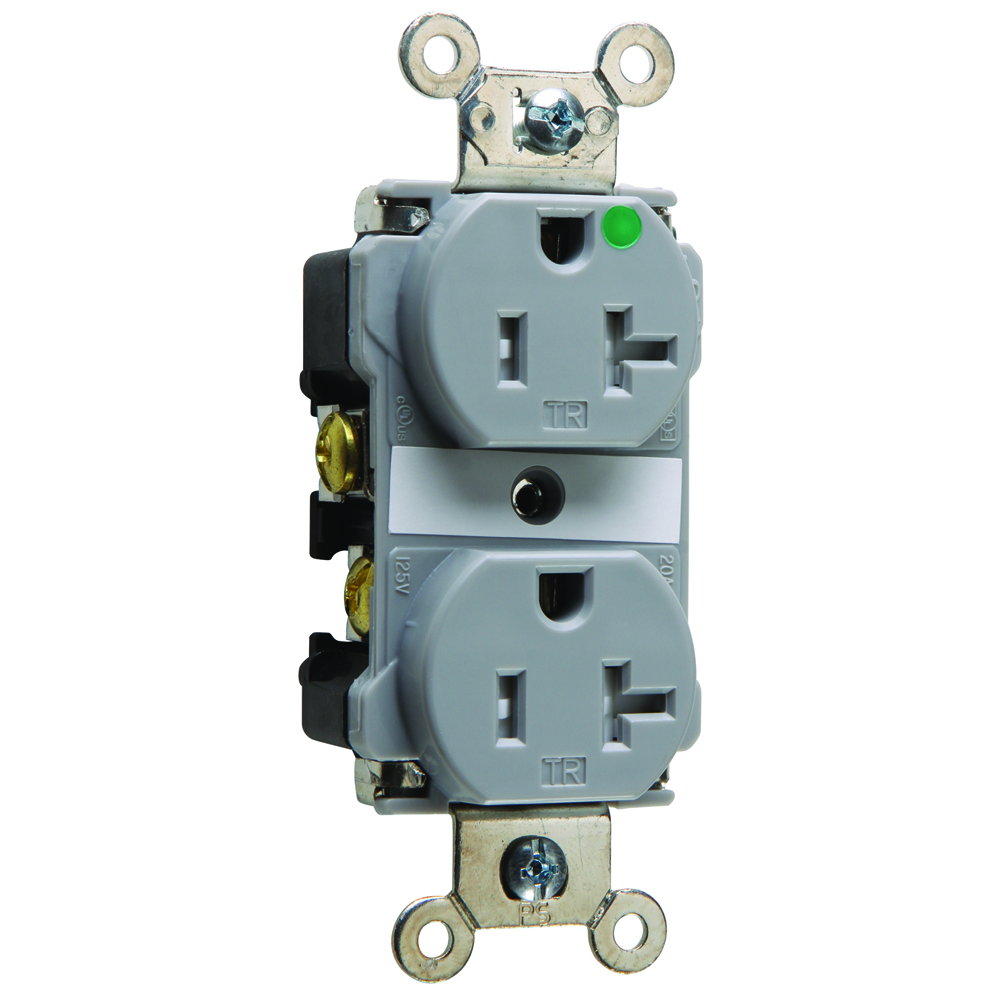 Tamper-Resistant Hospital Grade Duplex Receptacle Back and, Side Wire 20amp 125volt Gray
