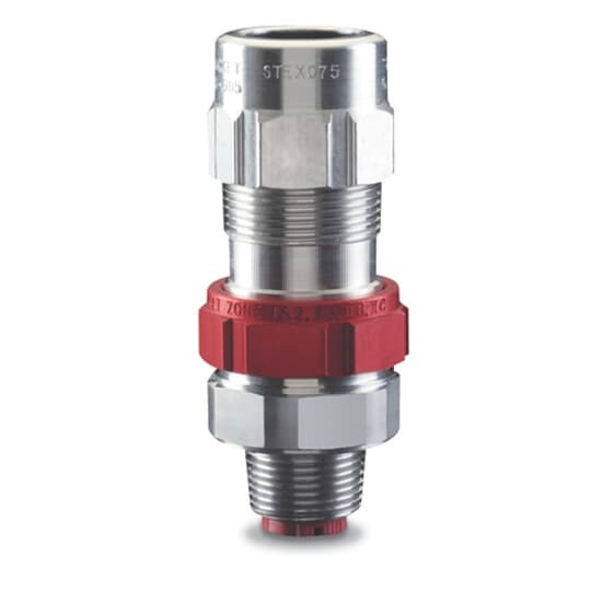 Star Teck Extreme hazardous location aluminum jacketed cable fitting. Hub size of 1-1/2 inch. Range over jacket from 1.150 - 1.625 inch.
