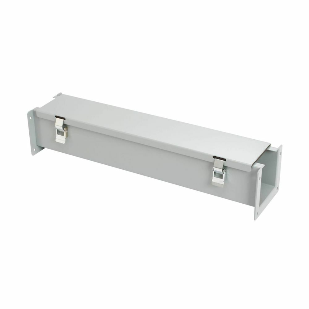 Eaton B-Line series wiring trough, 4" height, 4" length, 4" width, 12LW wireway, Wireway hanger, Hinged cover, NEMA 12, Steel, Oil-resistant gasket, Hinged, ANSI 61 gray, 14 gauge