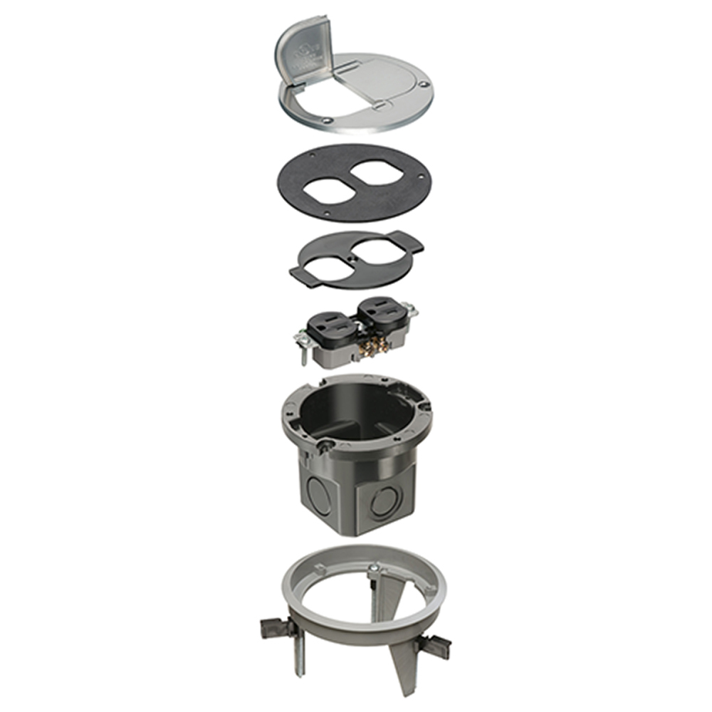 Nickel, round cover kit box with flip lids and blank cover.