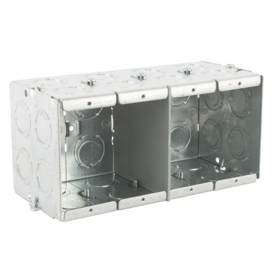 Gangable Masonry Box, 93.5 Cubic Inches, 3-3/4 Inches Long x 7-3/8 Inches Wide x 3-1/2 Inches Deep, 1/2 Inch and 3/4 Inch Knockouts, Pre-Galvanized Steel, For use with Conduit