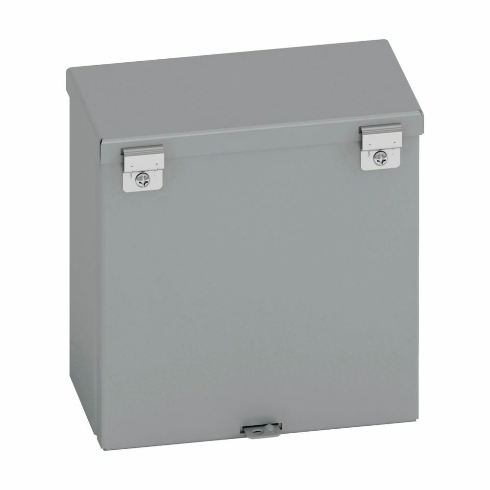 Eaton B-Line series Type 3/3R junction boxes, 24" height, 8" length, 24" width, NEMA 3R, Hinged cover, RTHC enclosure, Surface mounted, Medium single door, 9 knockouts, Embossed thru holes, Carbon steel