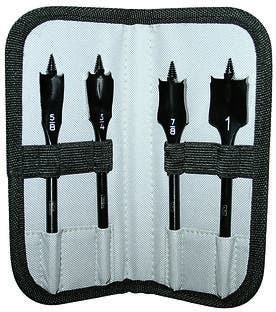 Power-Spade Spade Bit Kit, 1/4 IN Shank, Quick Change Hex Shank, Includes: 5/8 IN, 3/4 IN, 7/8 IN, 1 IN Spade Bits, Sturdy Canvas Pouch, 4 Pieces, RoHS Compliant